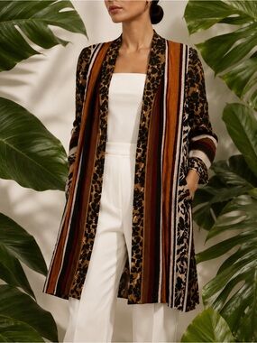 Kobi Halperin Mixed Print Longline Open Cardigan Jacket - Animal Print